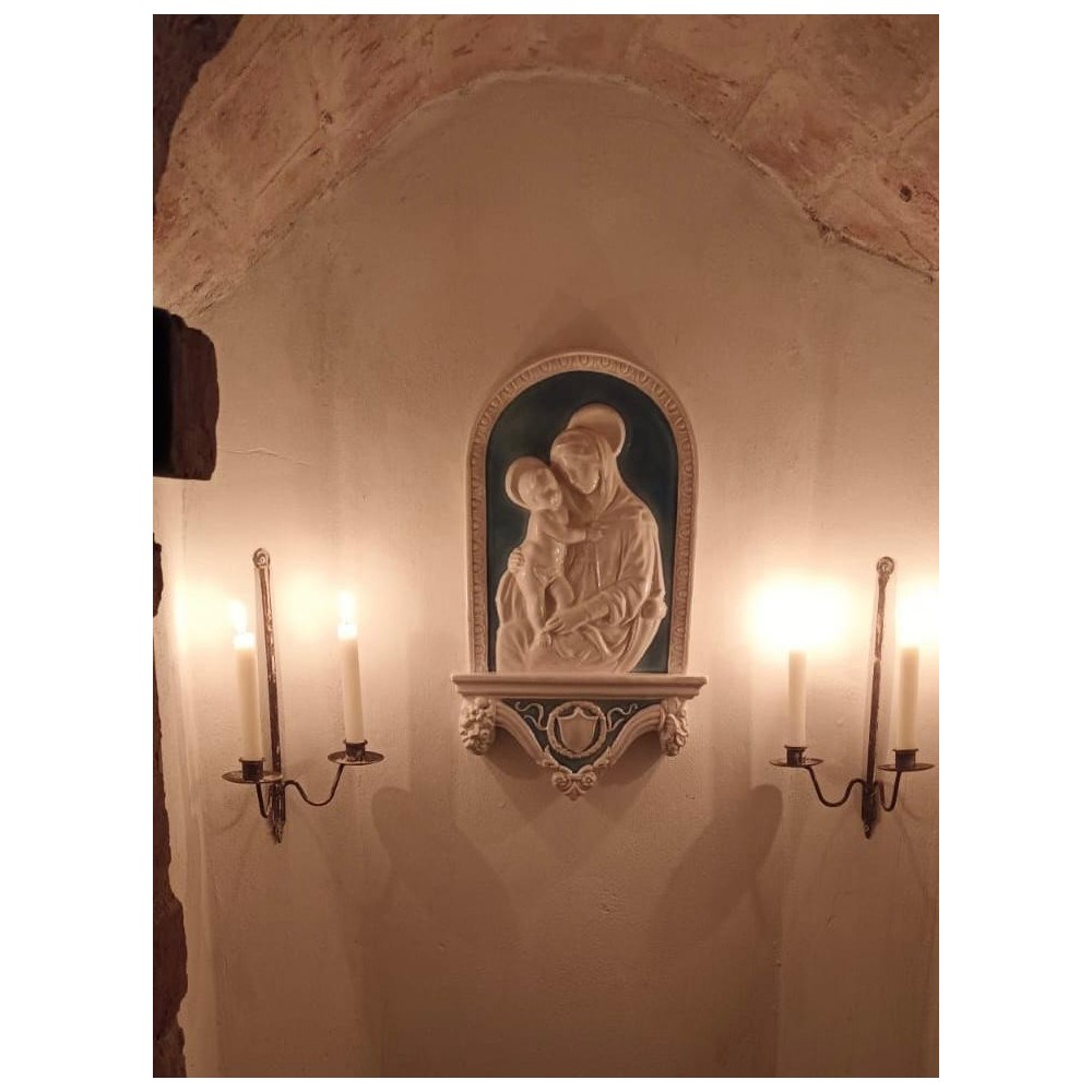 Madonna with Enameled Colored Ceramic Worked Base